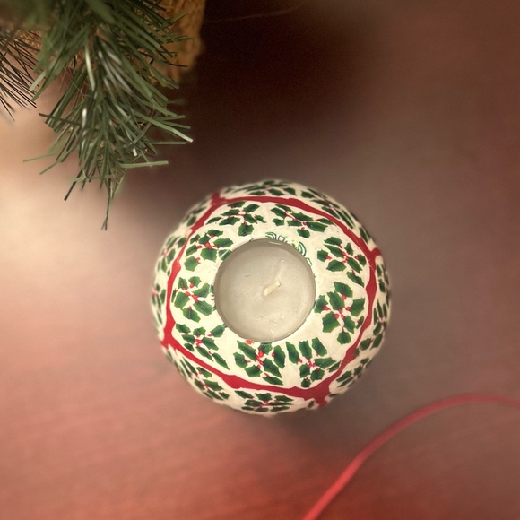 *NEVER USED* Vintage Ribbon Holly Poinsettia Glowing Christmas Candle - Picture 4 of 7